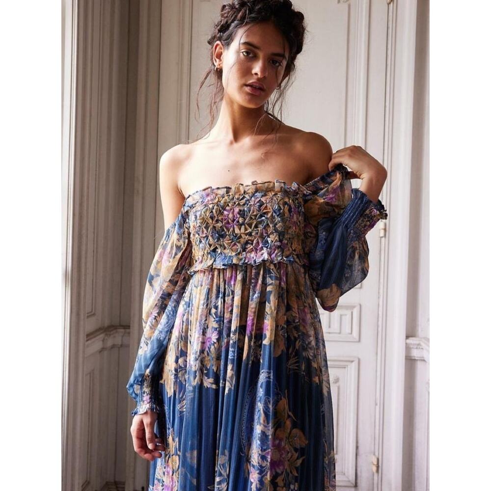 Free People Angel Eyes Maxi Dress Blue Floral Size Small - Picture 9 of 10